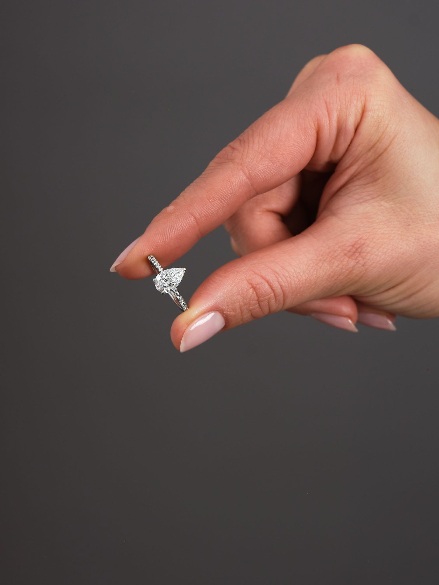 1.30ct Pear Shoulders Lab Grown Diamond Engagement Rings.
