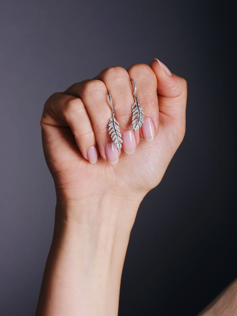 Feather Diamond Drop Earrings