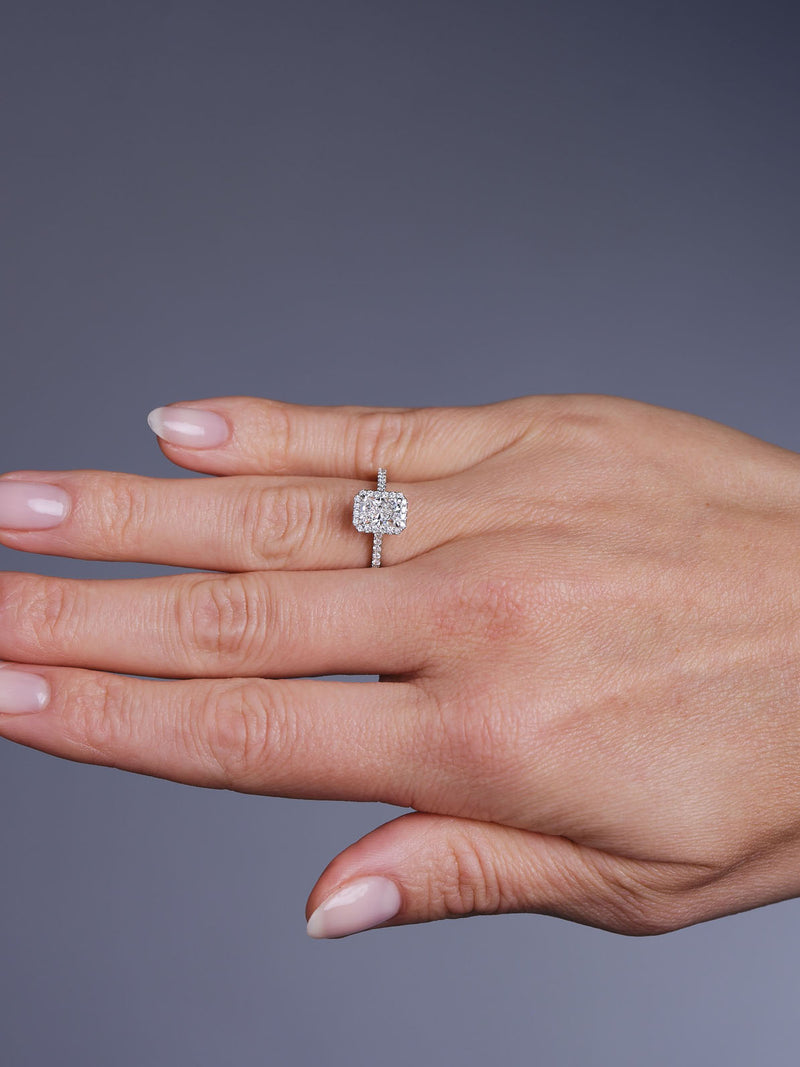 1ct Radiant Seamless Halo lab grown Diamond Engagement Rings.
