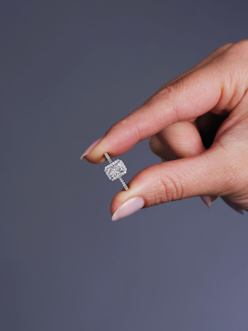 1ct Radiant Seamless Halo lab grown Diamond Engagement Rings.
