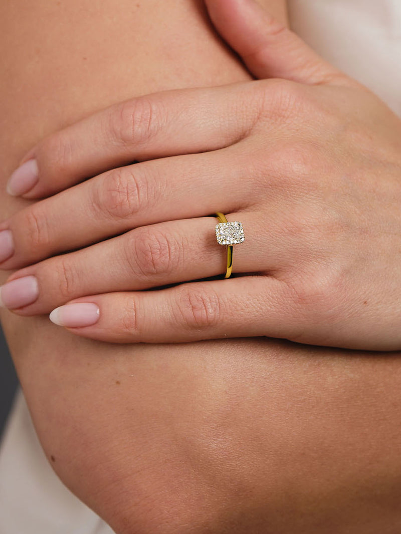 0.70ct Radiant Seamless Halo Cathedral Diamond Engagement Rings.