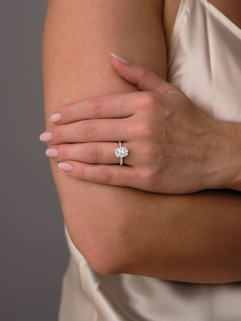 3.80ct Elongated Cushion Hidden Halo Lab Grown Diamond Engagement Rings.
