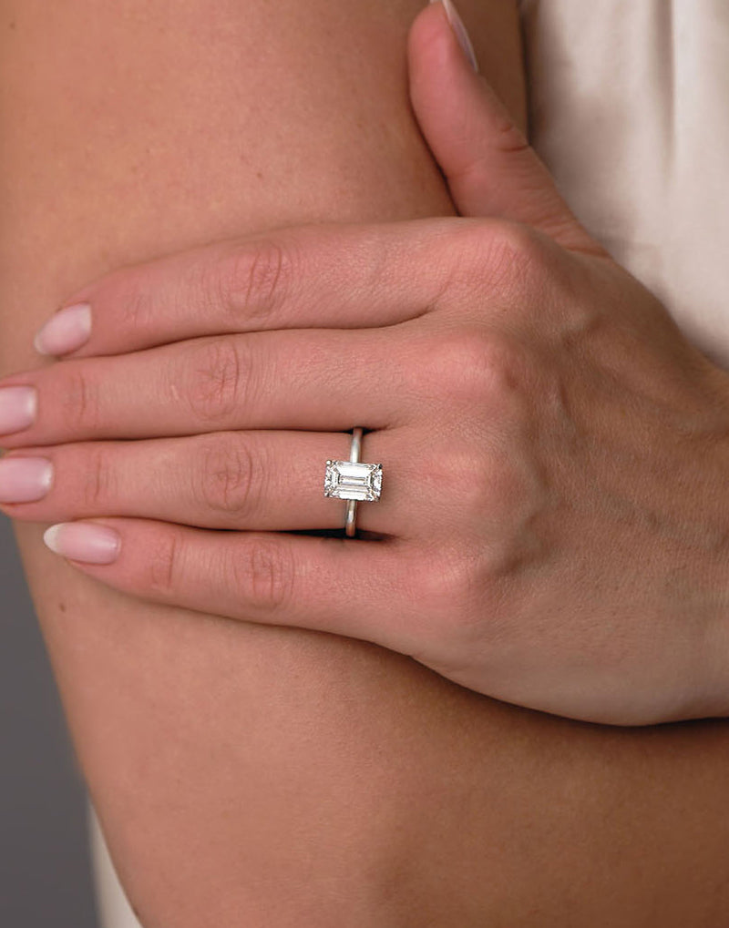 3ct Emerald Floating Solitaire lab grown Diamond Engagement Rings.