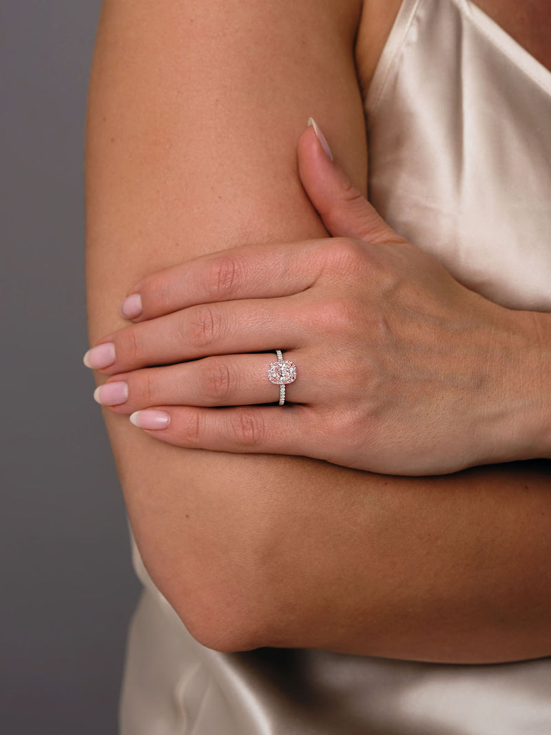 1.70ct Pink Cushion Halo Lab Grown Diamond Engagement Rings