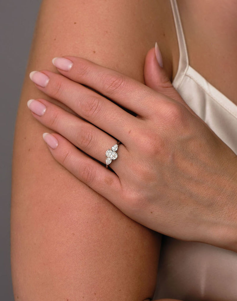 1.20ct Oval & Pear Trilogy Lab Grown Diamond Engagement Rings.