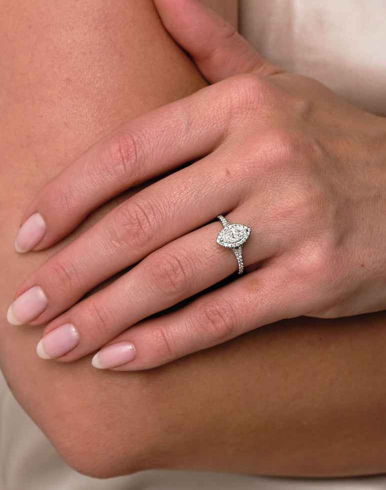 0.70ct Marquise Seamless Halo lab grown diamond engagement rings.