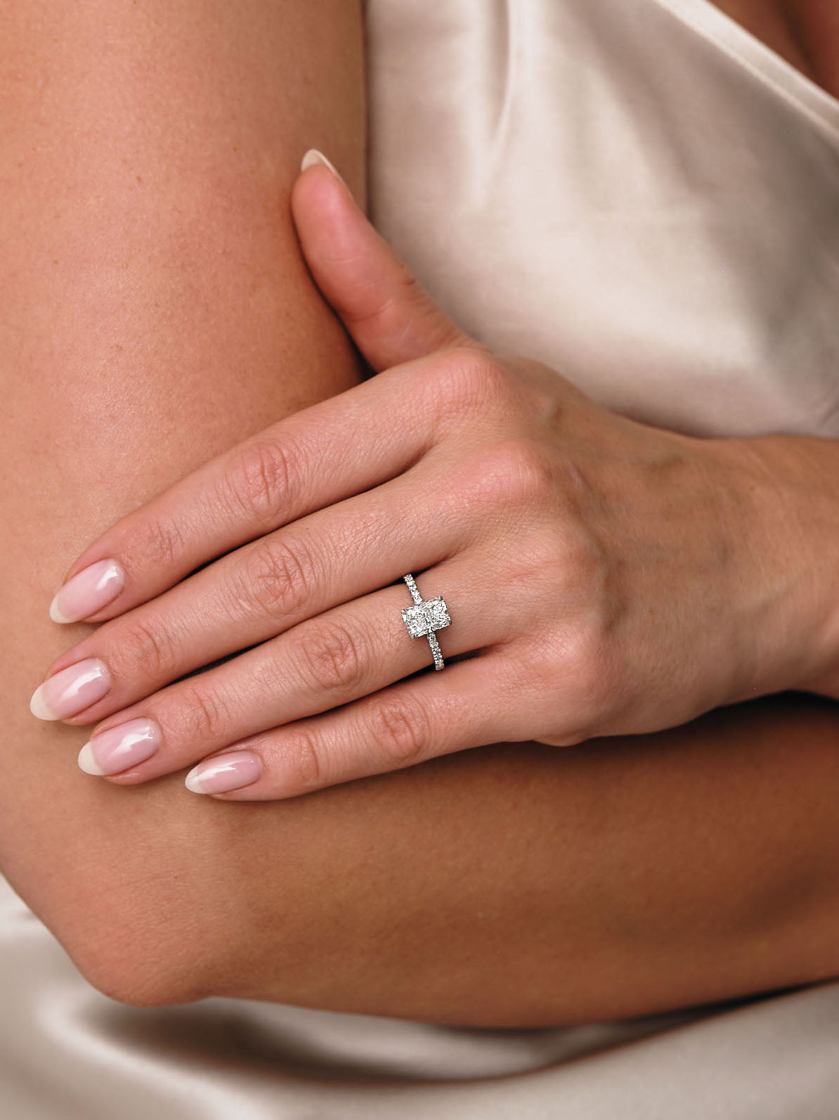 2ct Radiant Twin Hidden Halo lab grown Diamond Engagement Rings