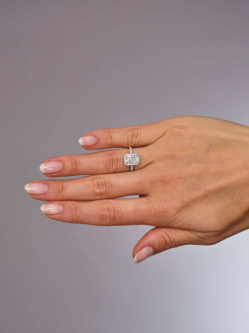2ct Radiant Seamless Halo lab grown Diamond Engagement Rings.