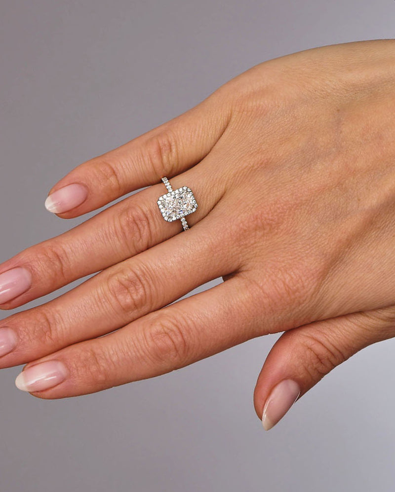 2ct Radiant Seamless Halo lab grown Diamond Engagement Rings.