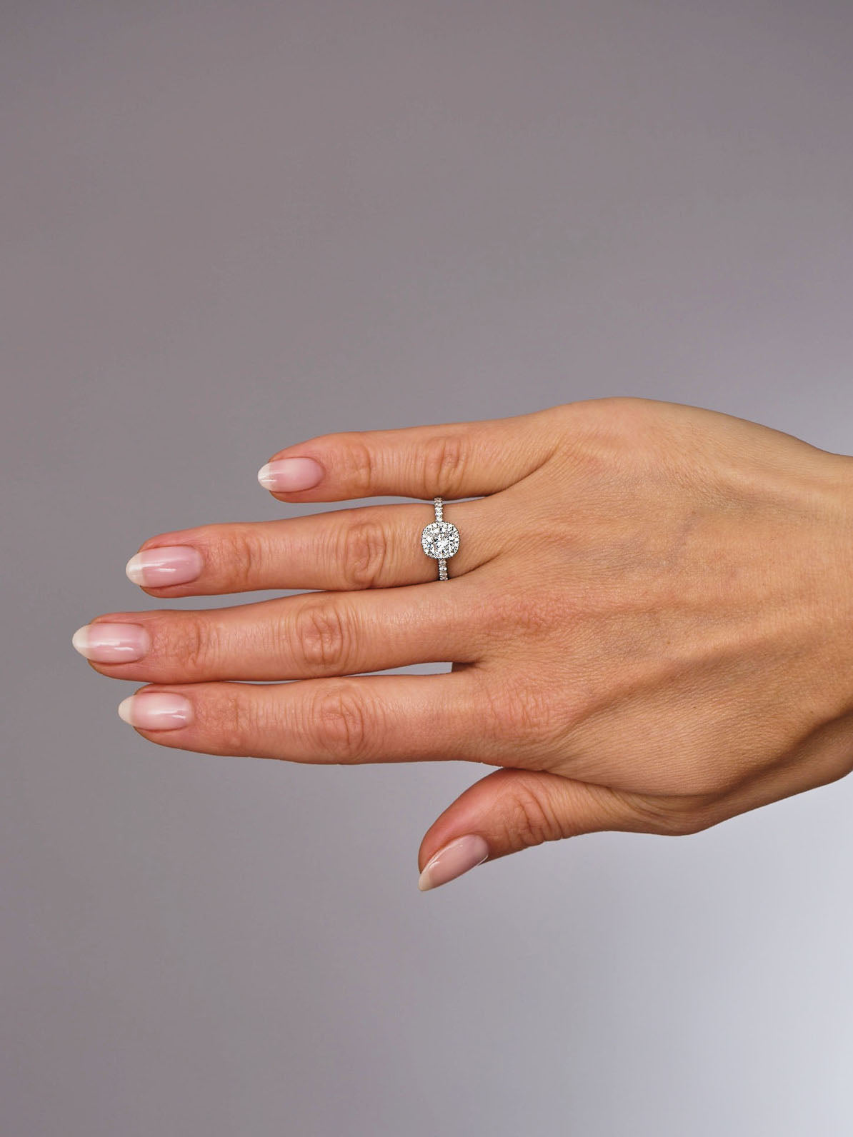 1ct Cushion 2D Halo Lab Grown Diamond Engagement Rings in London.
