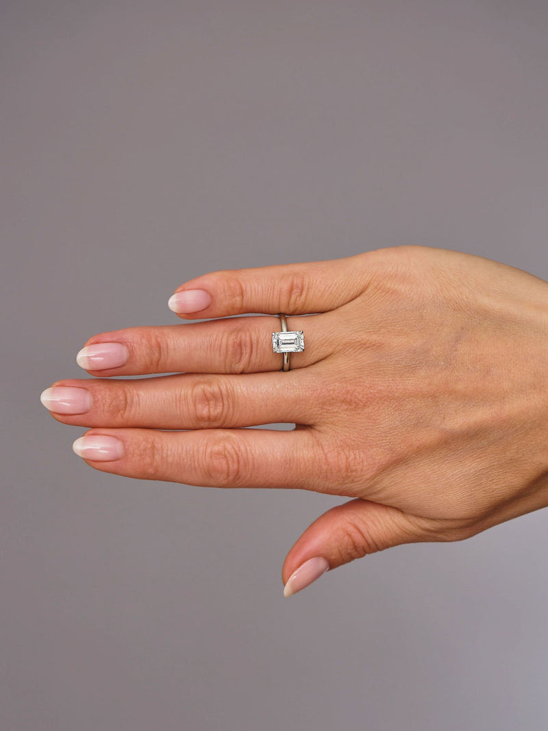 3ct Emerald Floating Solitaire lab grown Diamond Engagement Rings.