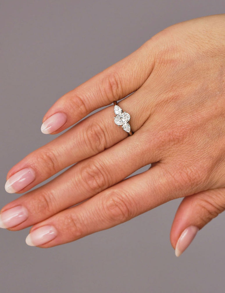 1.20ct Oval & Pear Trilogy Lab Grown Diamond Engagement Rings.