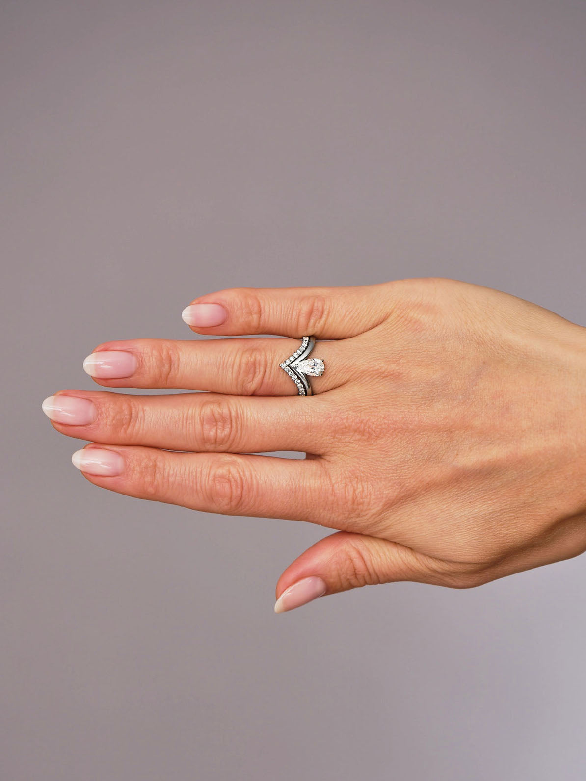 1ct Pear V Shape Bridal Set Lab Grown Diamond Engagement Rings.