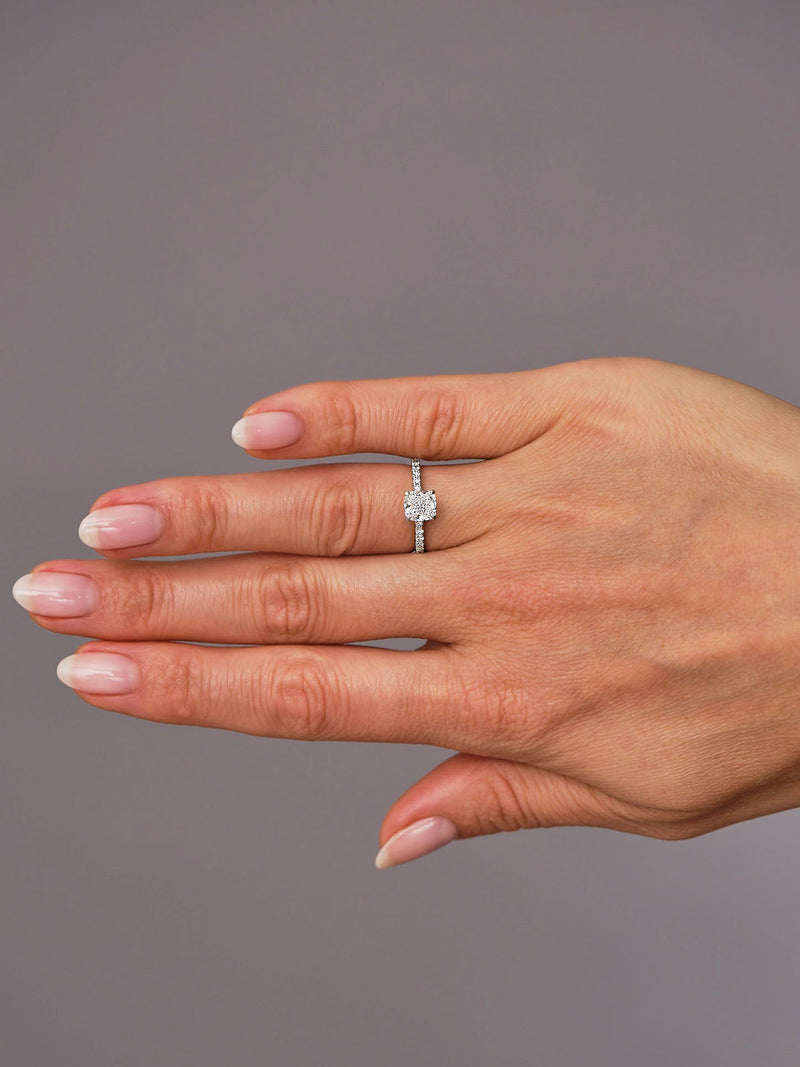 1.20ct Cushion Hidden Halo Lab Grown Diamond Engagement Rings.