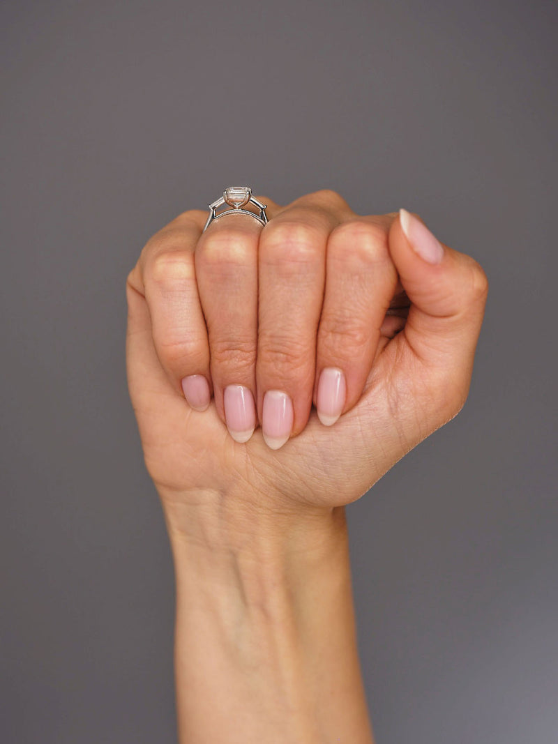 2ct Asscher & Tapered Baguettes Trilogy Diamond Engagement Rings.