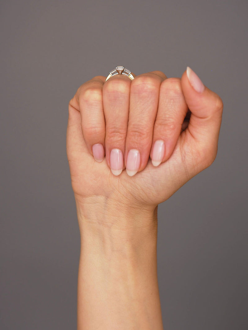1.20ct Emerald & Tapered Baguettes Trilog Diamond Engagement Rings.