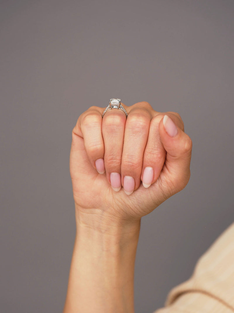 3.40ct Asscher Diamond Shoulders Lab Grown Diamond Engagement Rings.