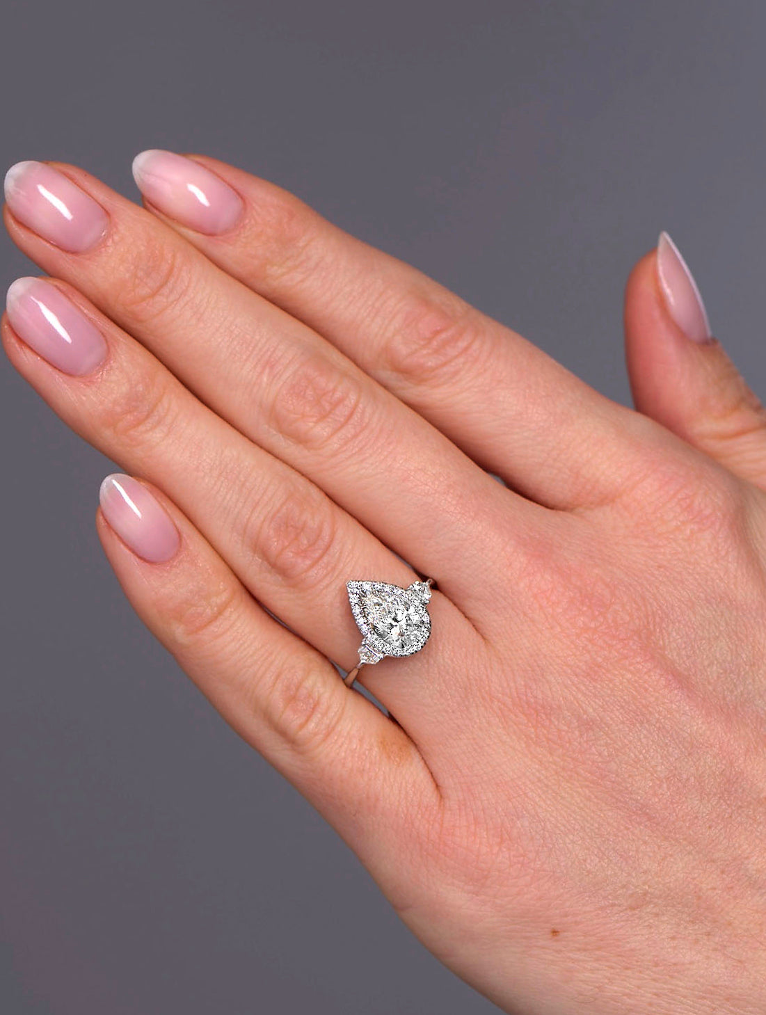 1.50ct Pear Trilogy Lab Grown Diamond Engagement Rings.