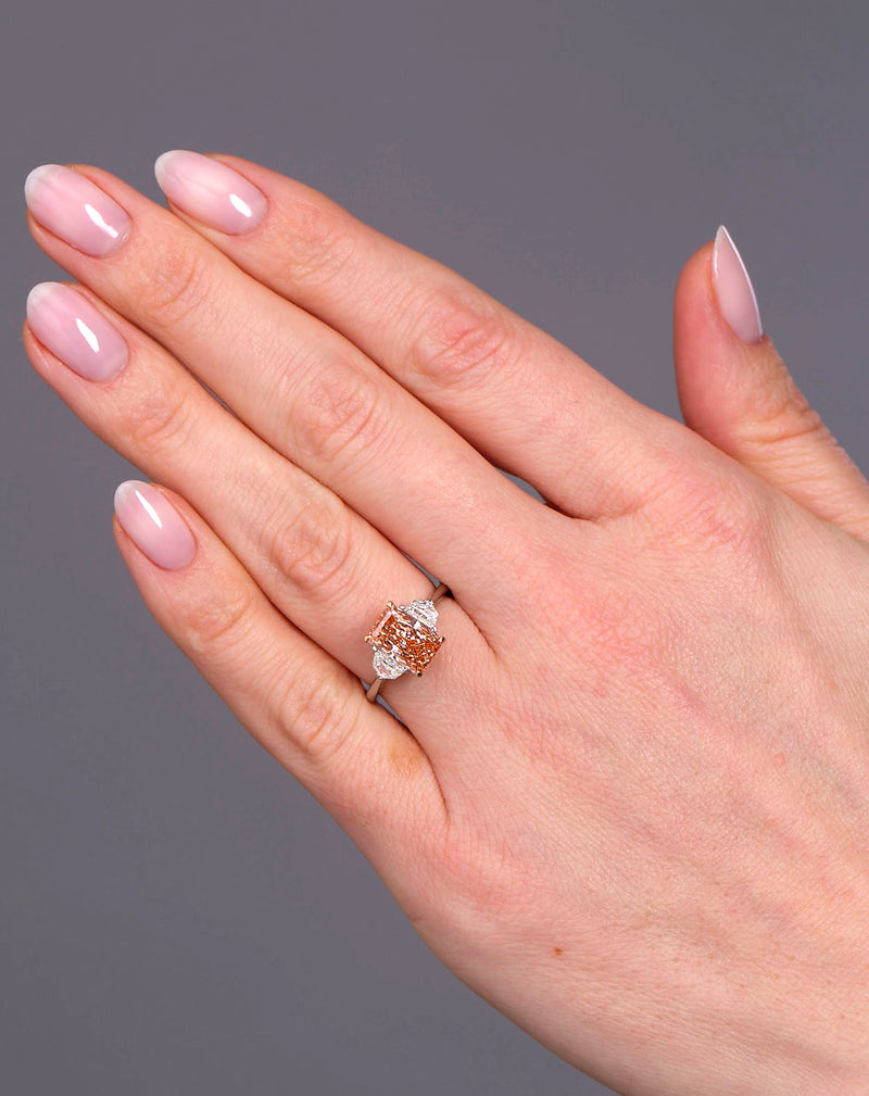 2.25ct Pink Radiant Trilogy lab grown Diamond Engagement Rings.