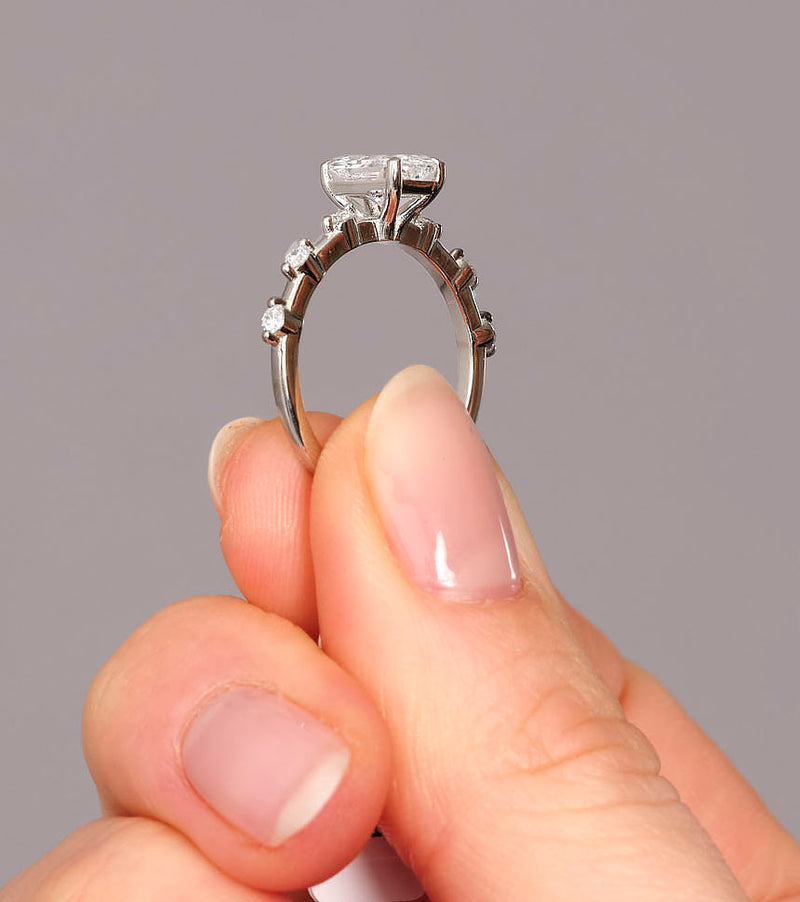 1ct Radiant Bubble Setting lab grown Diamond Engagement Rings.