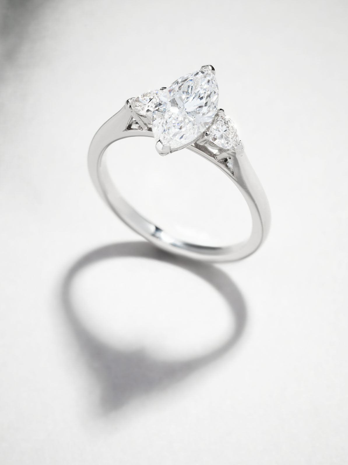 1.30ct Marquise & Heart Trilogy lab grown diamond engagement rings.