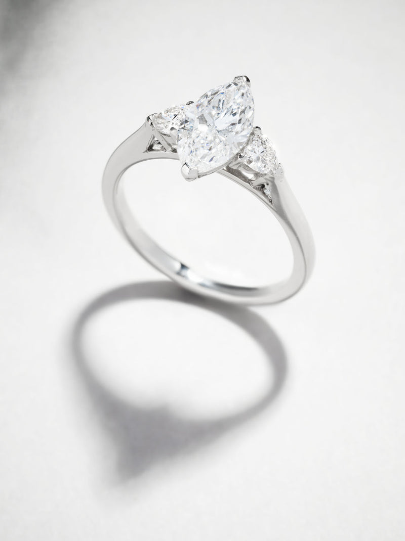 1.30ct Marquise & Heart Trilogy lab grown diamond engagement rings.