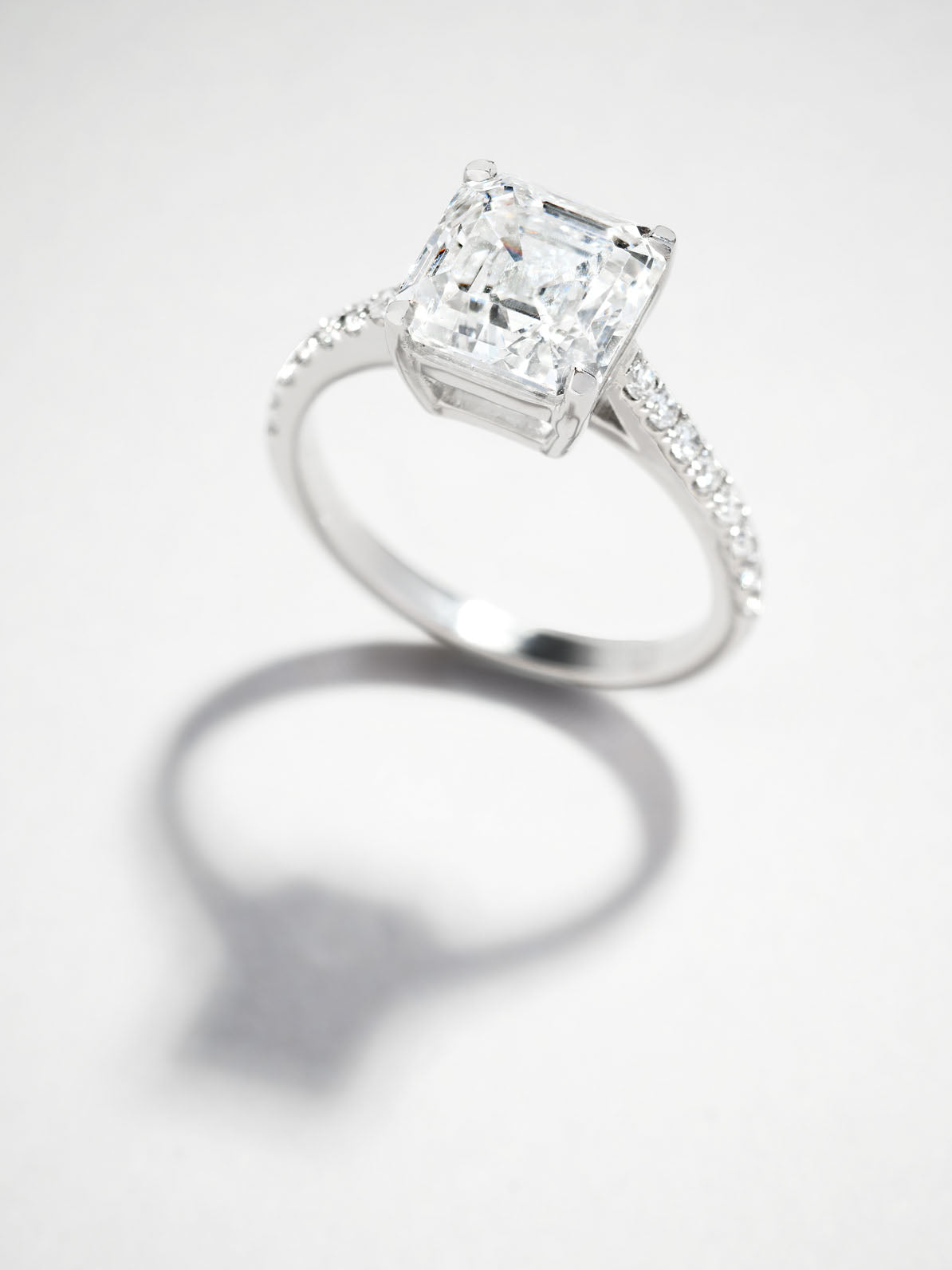 3.40ct Asscher Diamond Shoulders Lab Grown Diamond Engagement Rings.