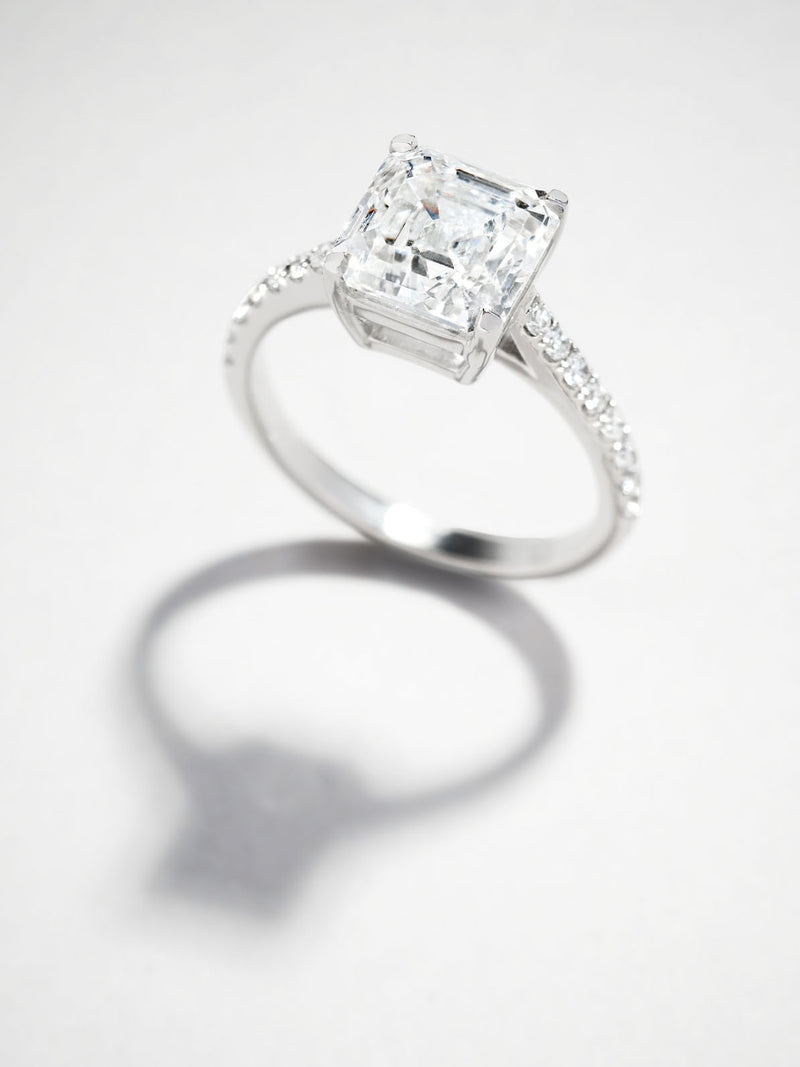 3.40ct Asscher Diamond Shoulders Lab Grown Diamond Engagement Rings.