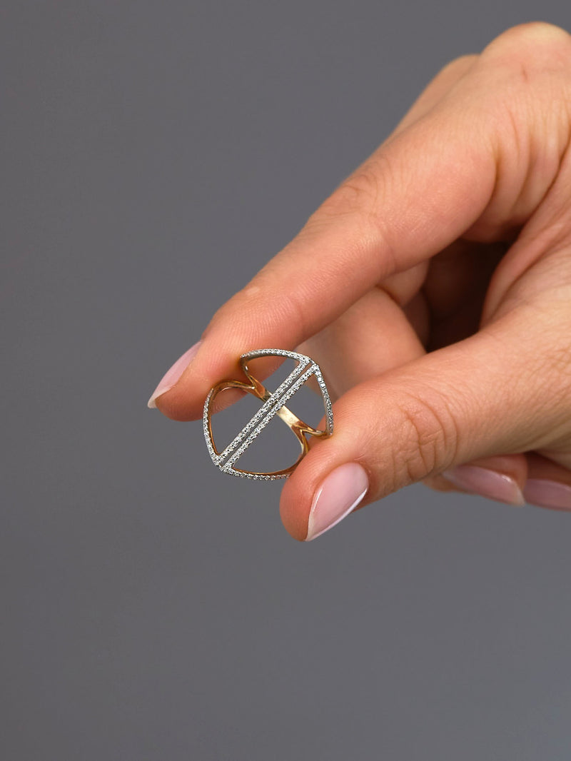 Close-up detail of the fine diamond setting on this contemporary A-line engagement bands for her style.