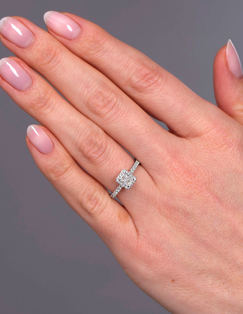 0.35ct Radiant Cut Seamless Halo lab grown Diamond Engagement Rings.