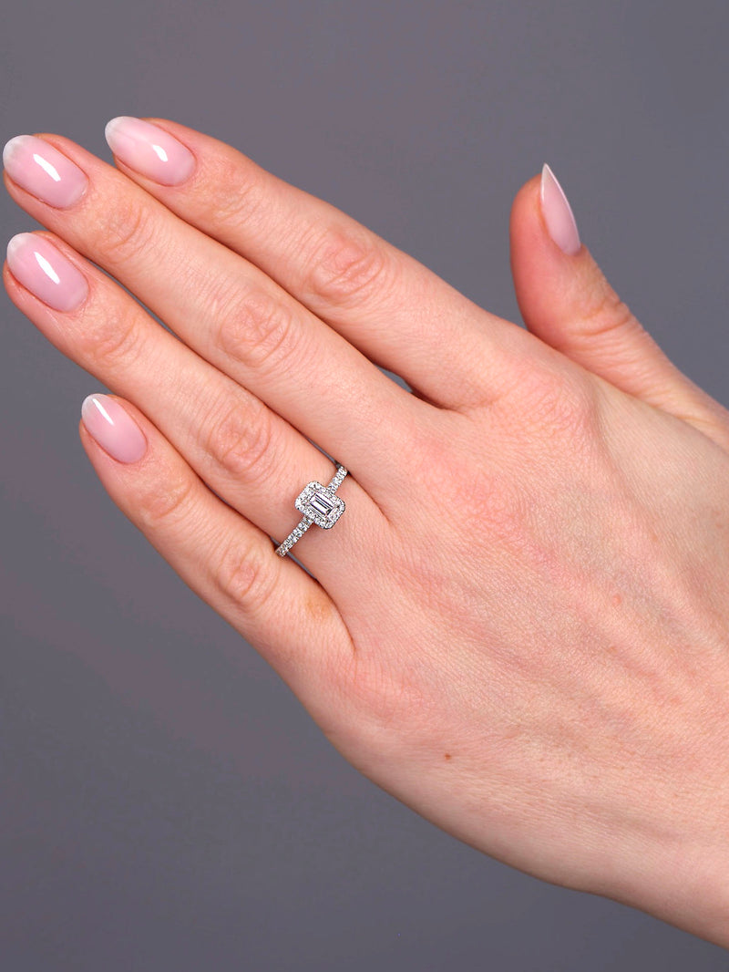 emerald cut halo engagement ring