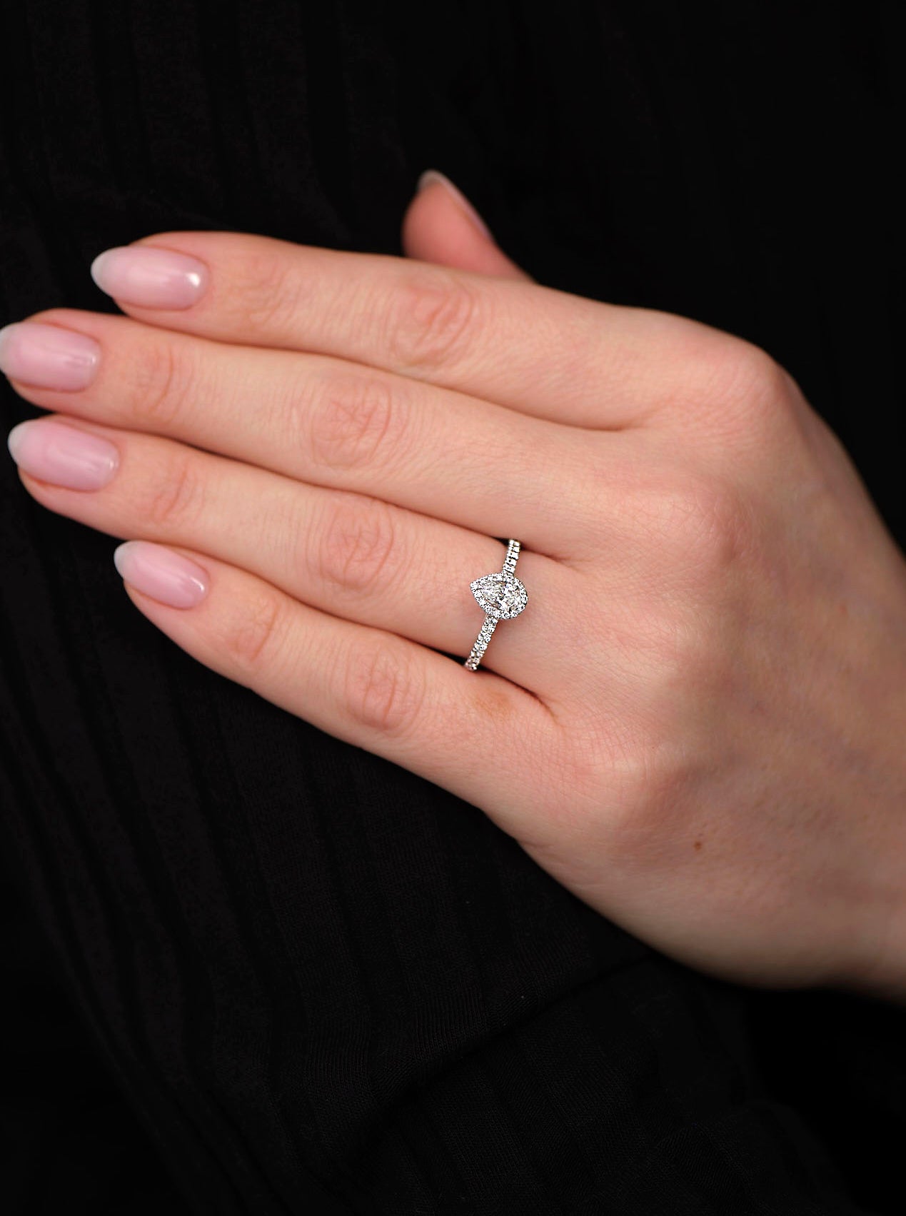 0.35ct Pear Cut Seamless Halo Lab Grown Diamond Engagement Rings.