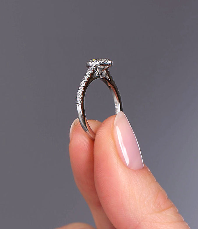 0.35ct Pear Cut Seamless Halo Lab Grown Diamond Engagement Rings.