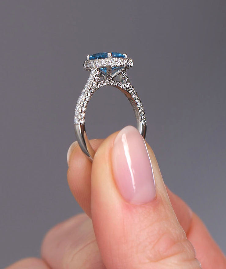 2ct Topaz 2D Halo 3D Band Lab Grown Diamond Engagement Rings