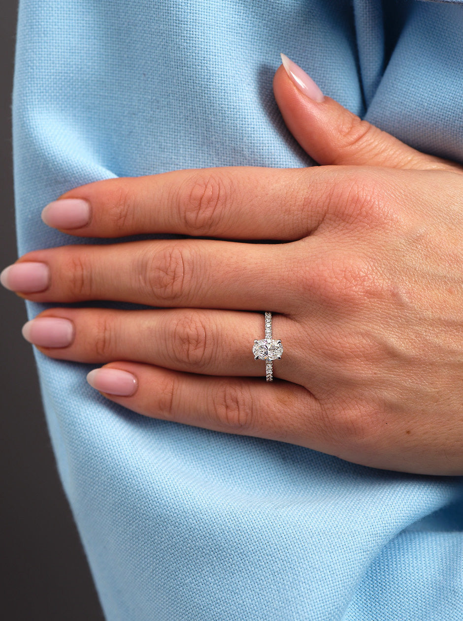 oval cut hidden halo lab grown diamond engagement rings