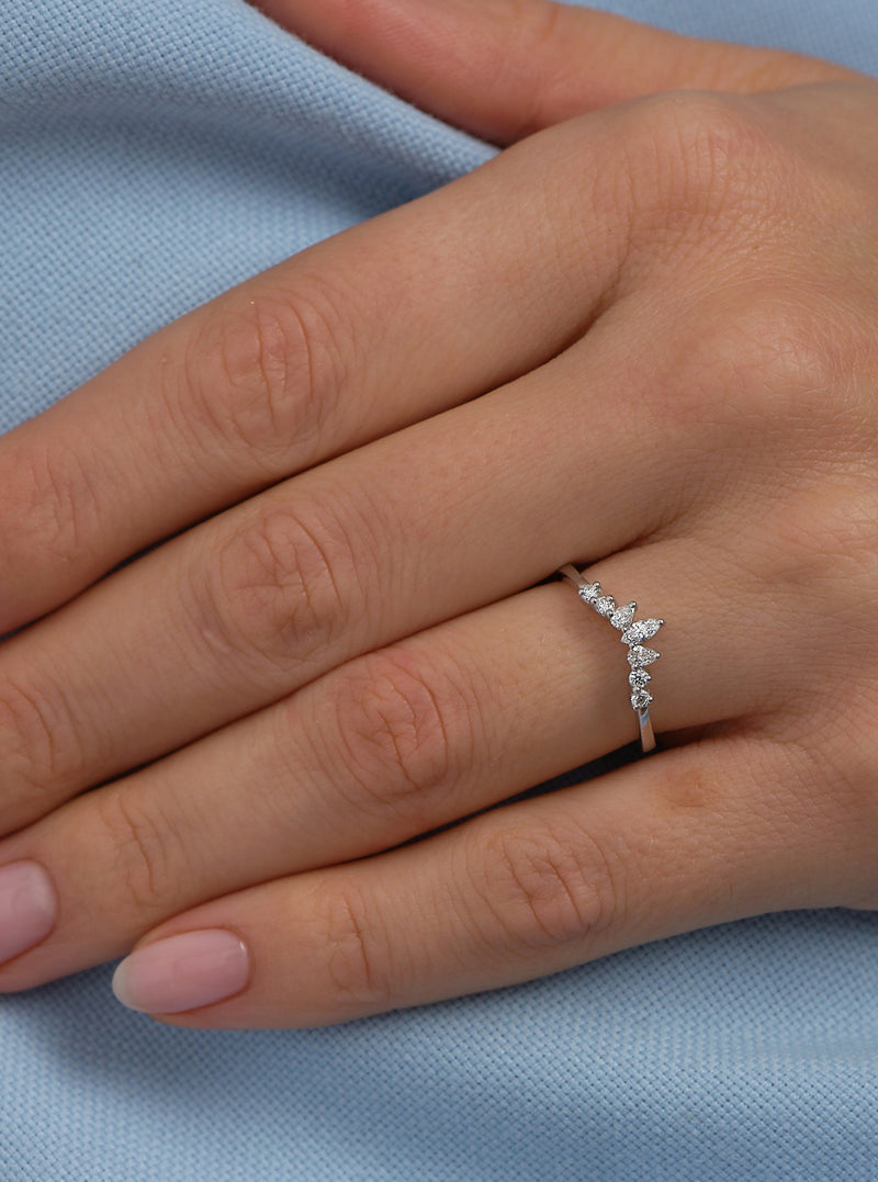 An elegant fancy wishbone diamond ring from our exclusive diamond engagement band collection.
