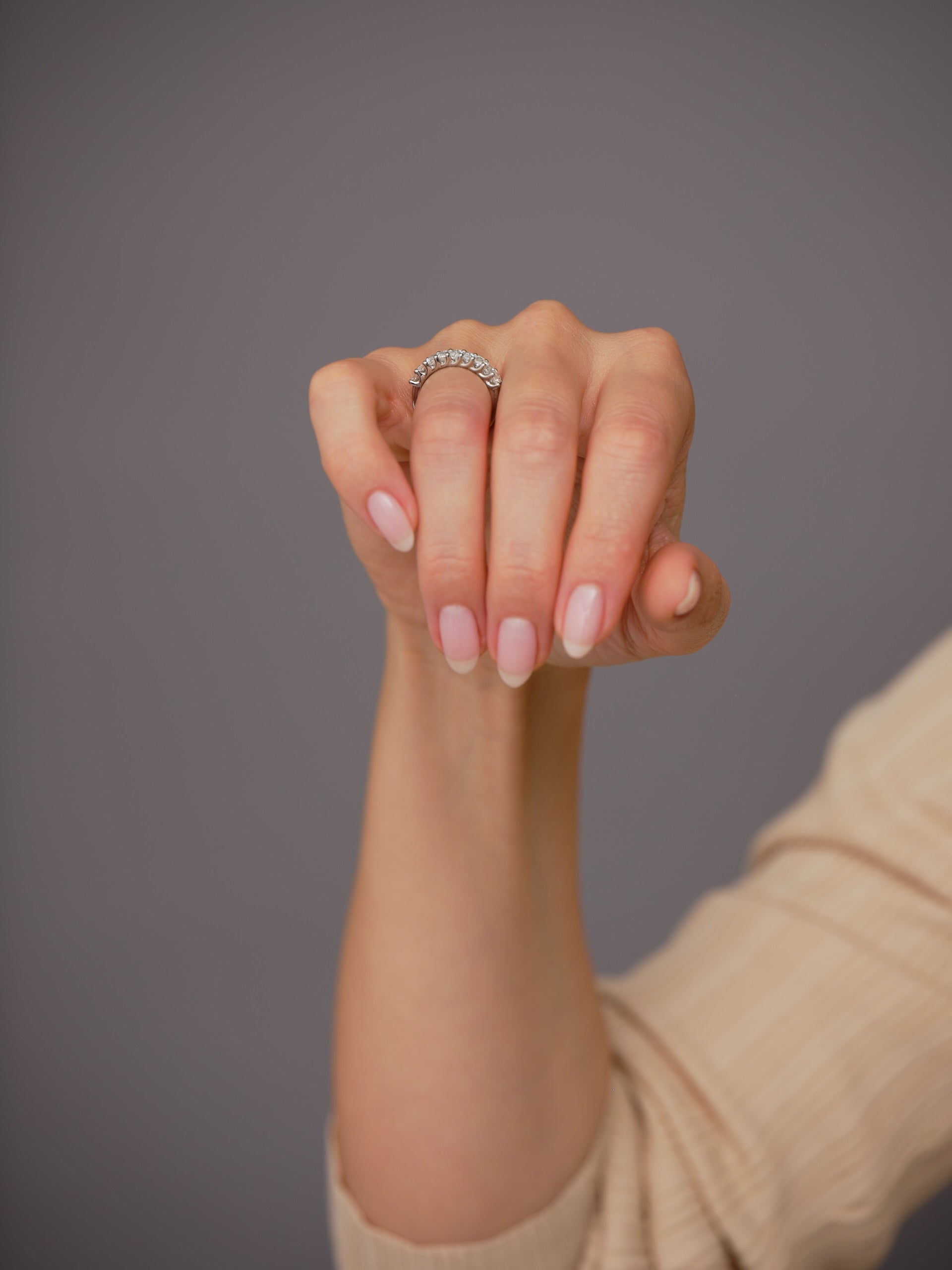 Side profile of a comfort fit emerald cut band, perfect for diamond engagement rings.