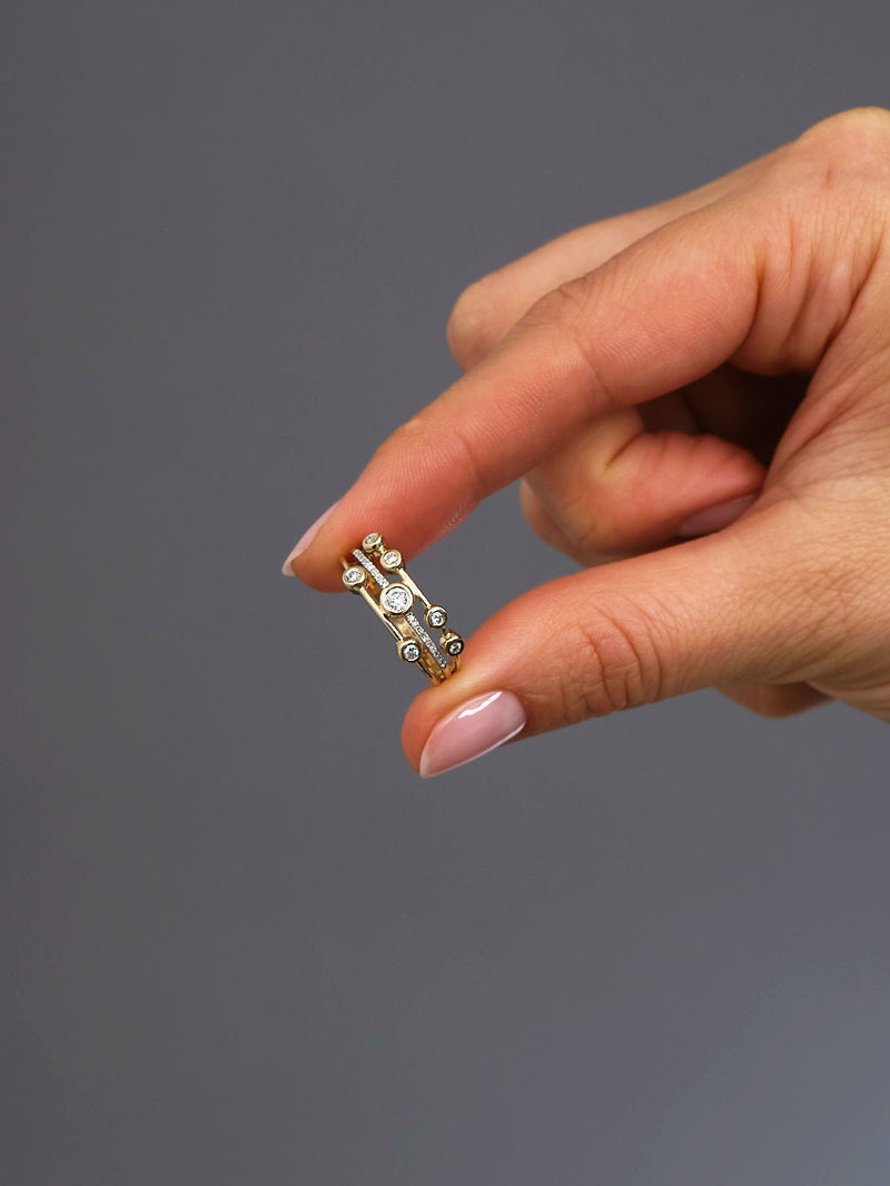 Perspective view of a high-quality 0.33ct mini bubble ring, perfect for stacking with other diamond rings for women.
