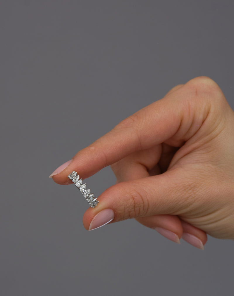 Side profile of the slanted pear diamond band, showcasing modern craftsmanship in diamond rings for women.