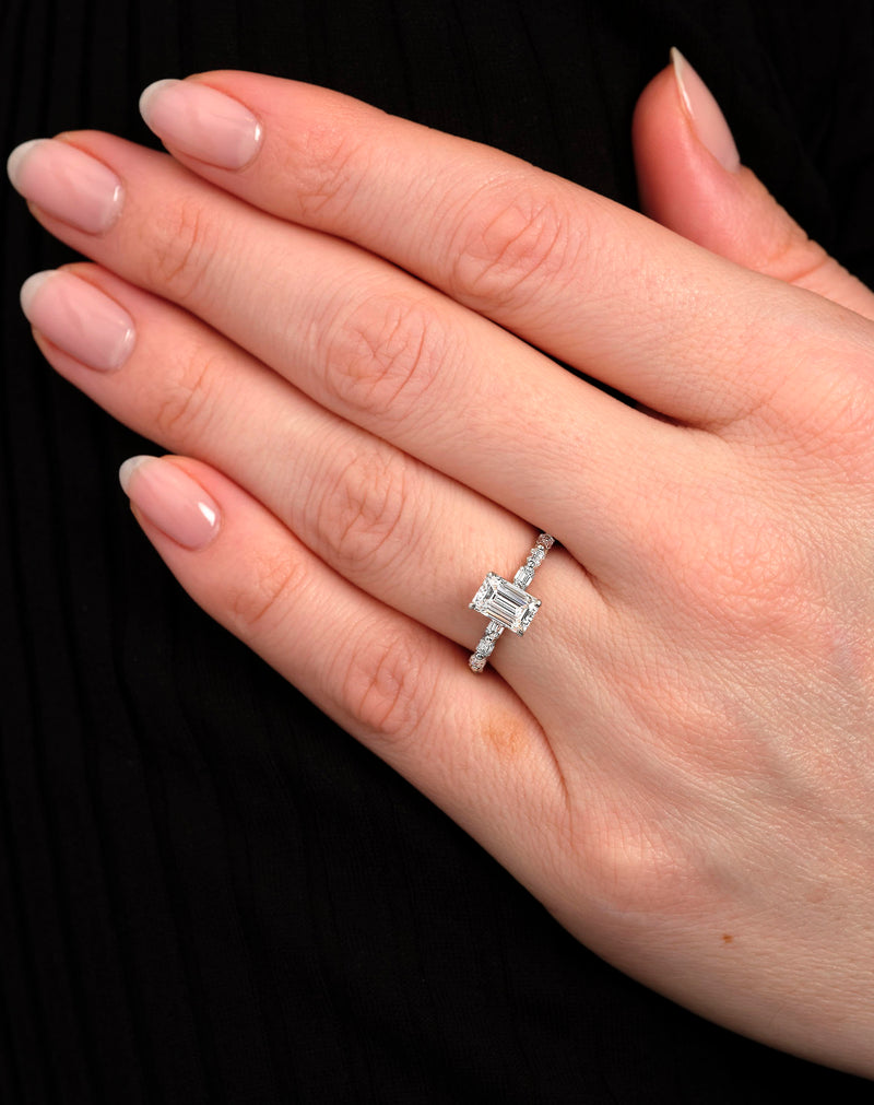 1ct Emerald on Emerald Cut Band lab grown Diamond Engagement Rings.