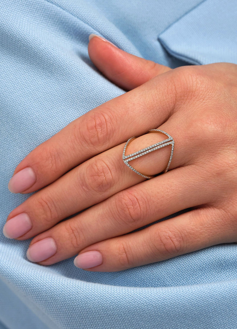 A unique geometric A-line diamond ring from our exclusive engagement bands for her collection.