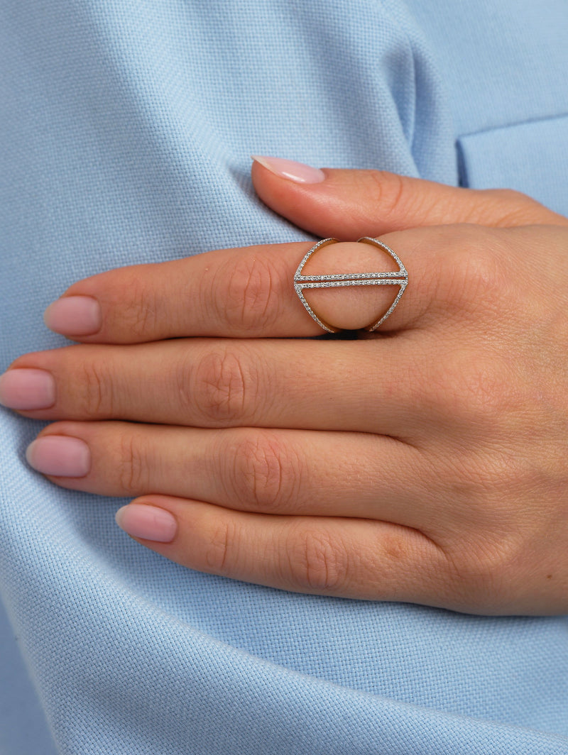 Perspective view of a high-quality A-line diamond ring, perfect for matching with engagement bands for her sets.