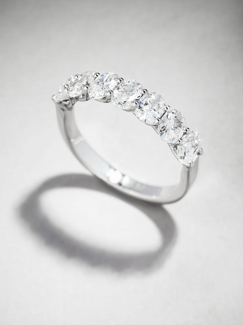Side profile of the oval maxi diamond band, showcasing the elegant shared-prong setting in our engagement rings for women range.
