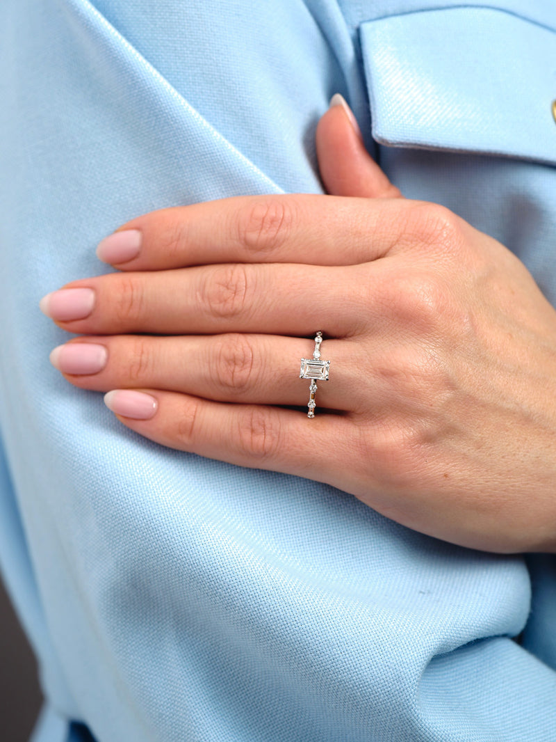 1.20ct Emerald Cut Bubble lab grown Diamond Engagement Rings.