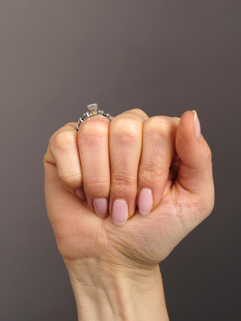 1.20ct Emerald Cut Bubble lab grown Diamond Engagement Rings.