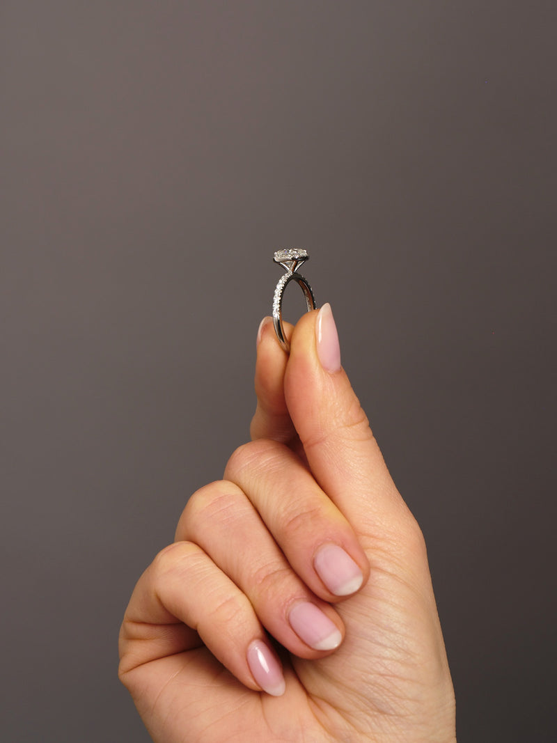 1.50ct Cushion Seamless Halo Lab Grown Diamond Engagement Rings.