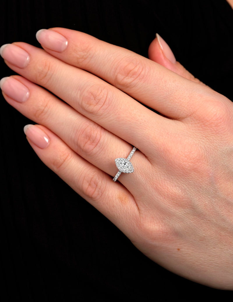 0.35ct cushion cut seamless halo ring from our marquise engagement ring diamond collection.