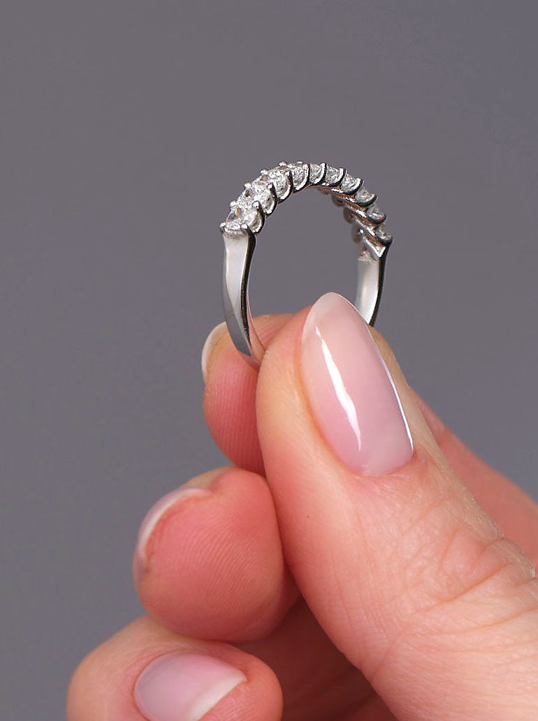 Close-up detail of the radiant diamonds on this elegant diamond rings for women style.