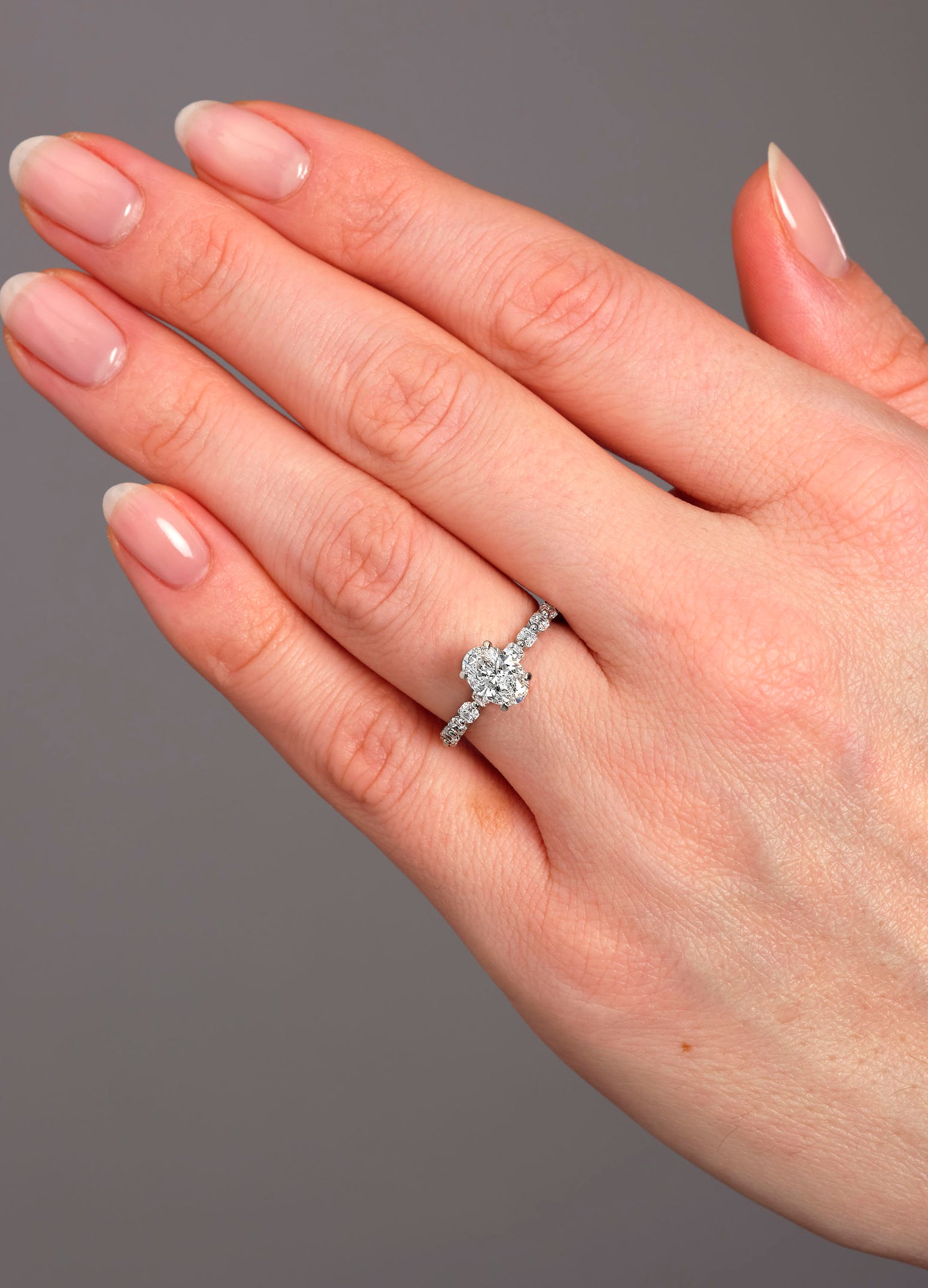 1ct Oval Asscher Band Lab Grown Diamond Engagement Rings in London.