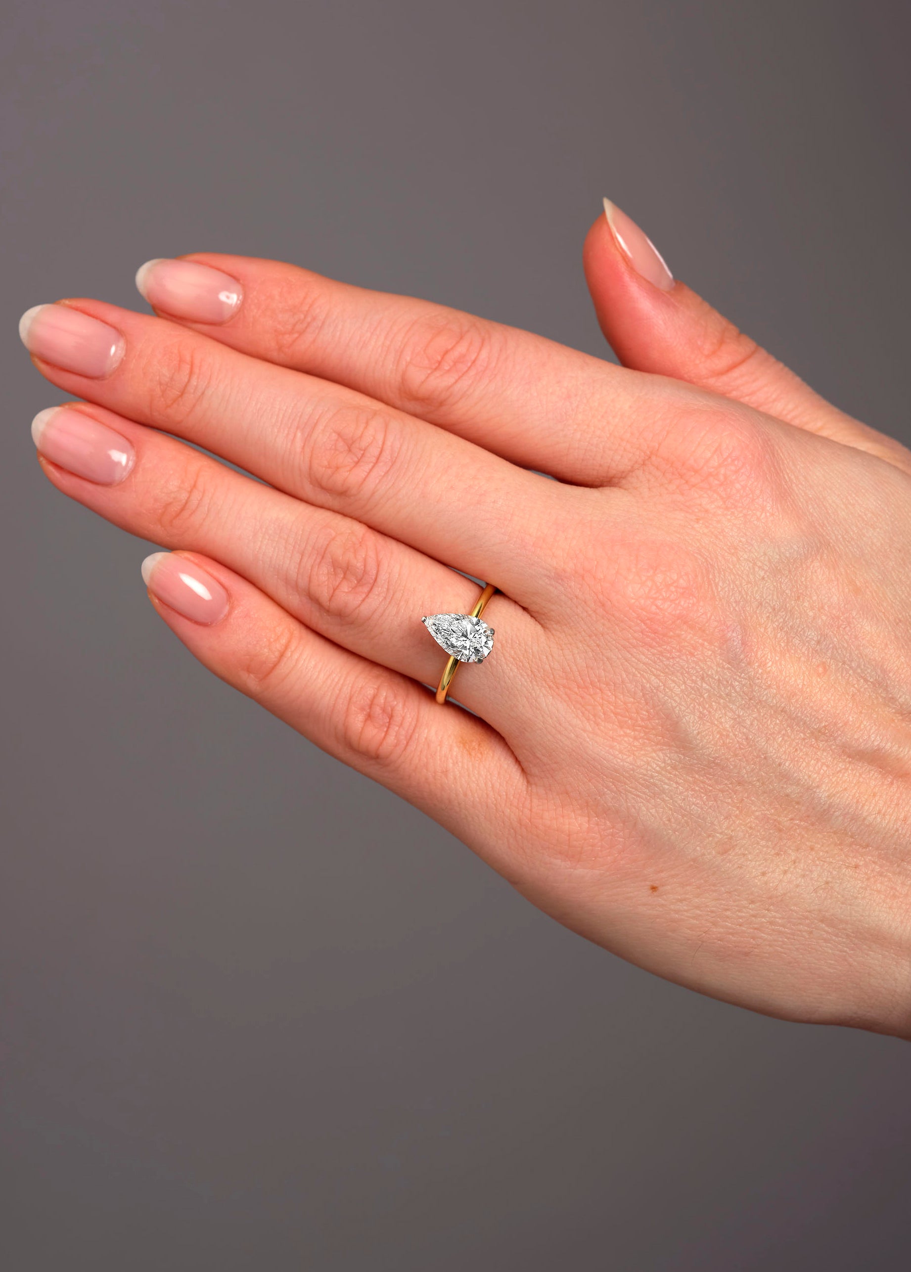 2ct Pear Solitaire Hidden Halo Lab Grown Diamond Engagement Rings.